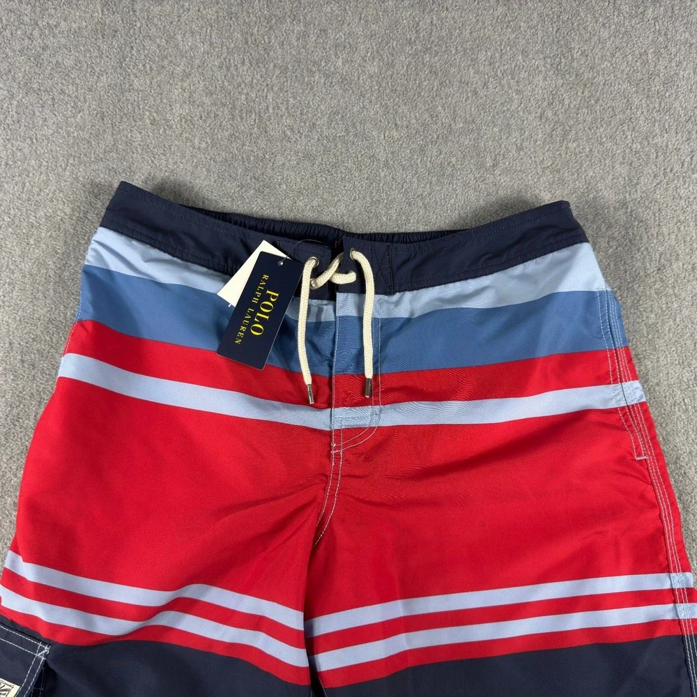 Polo Ralph Lauren Boys Swim Trunks XL 18-20 Red Blue Pony Logo Board Shorts NEW